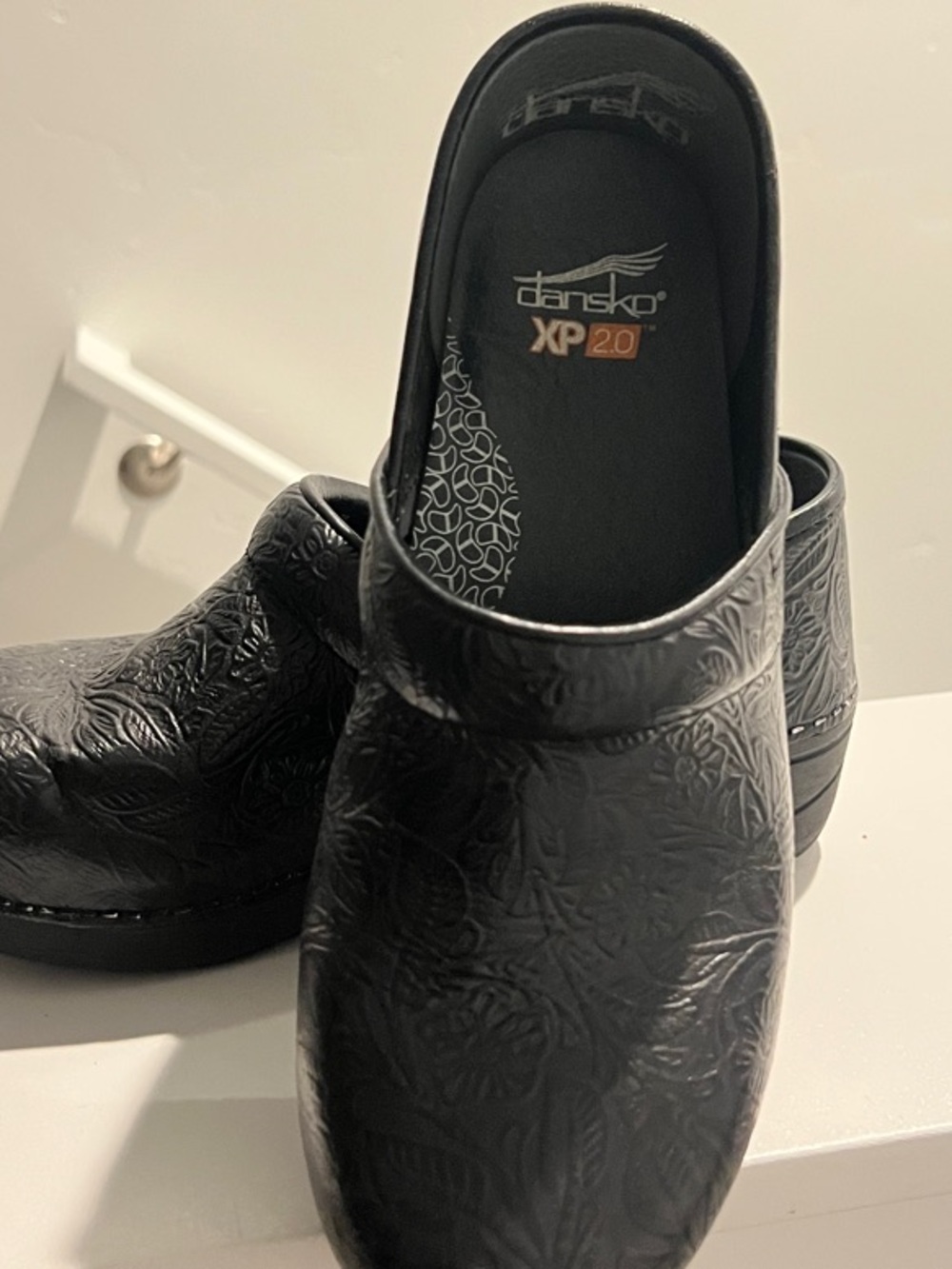Dansko Black Embossed Leather Clogs - Women